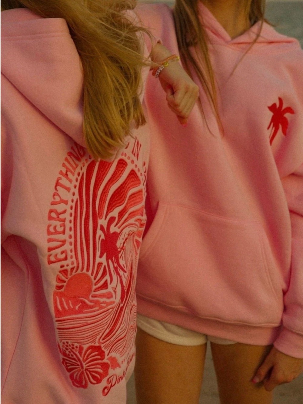 Pink Palm Puff Women's Pink Graphic Hoodie Sweater - Picture 5 of 6